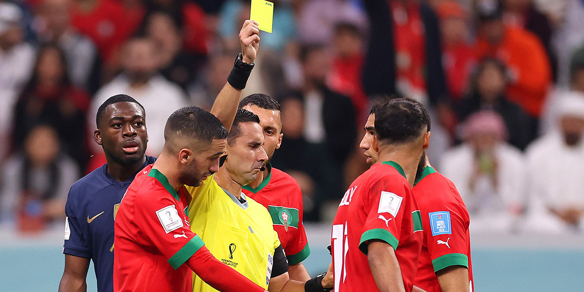 Франция — Марокко — 1:0. Марокканец Буфаль получил желтую карточку на 27-й минуте матча ЧМ-2022