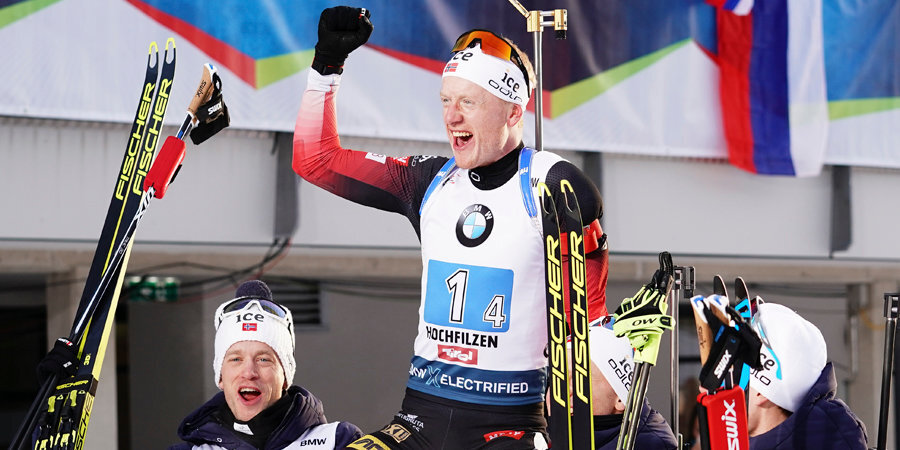 Йоханнес Бе принес Норвегии победу в эстафете в Хохфильцене, россияне — 6-е