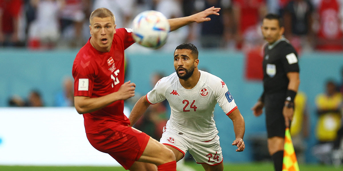 Дания — Тунис — 0:0 Защитник датчан Кристенсен получил желтую карточку на 24-й минуте в матче ЧМ-2022