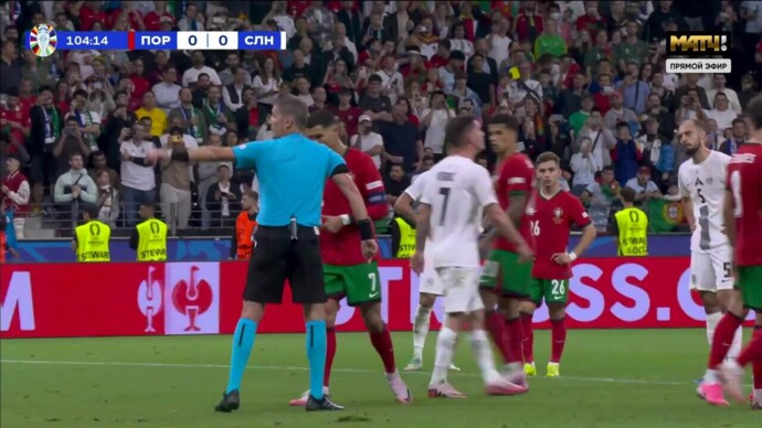 Португалия - Словения. Нереализованный пенальти Роналду (видео). Чемпионат Европы-2024. Футбол (видео)