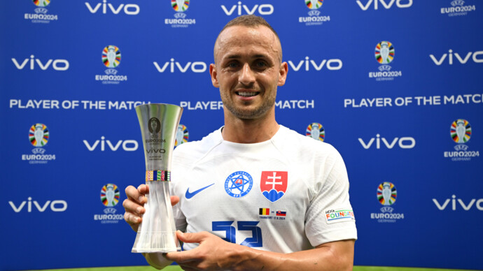 Полузащитник сборной Словакии Лоботка признан лучшим игроком матча ЕВРО‑2024 против бельгийцев