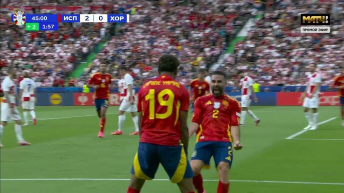 Испания - Хорватия. 3:0. Гол Даниэля Карвахаля (видео). Чемпионат Европы-2024. Футбол (видео)