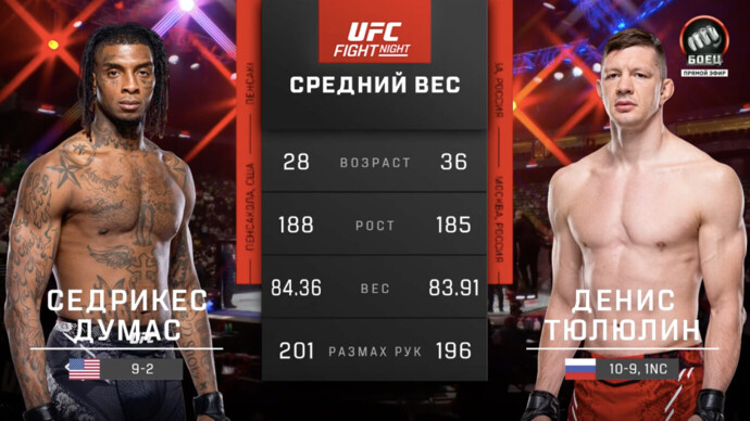 Денис Тюлюлин уступил в бою Седрику Дюмы (видео). UFC Fight Night. MMA/Единоборства (видео)