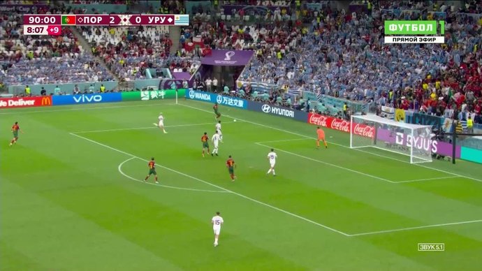 Португалия - Уругвай. Удар в штангу Бруну Фернандеша (видео). Чемпионат мира-2022. Футбол (видео)