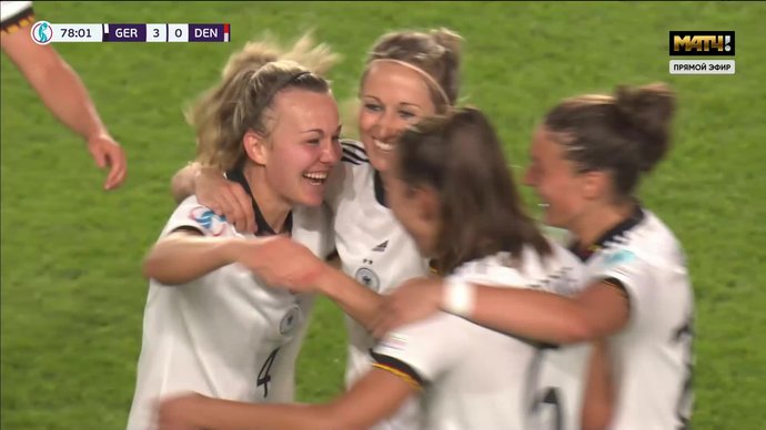 Германия - Дания. 3:0. Гол Лены Латтвайн (видео). Чемпионат Европы 2022. Женский футбол (видео)