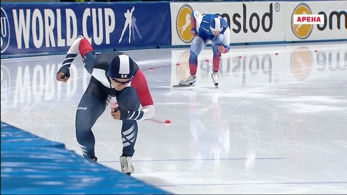 Чемпионат Европы. Забег Дениса Юскова с Ким Мин Сок на 1500 м (видео)