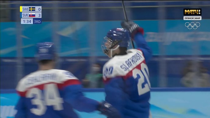 Швеция - Словакия. 0:3. Гол Юрая Славковского (видео) ОИ-2022. Хоккей (видео)