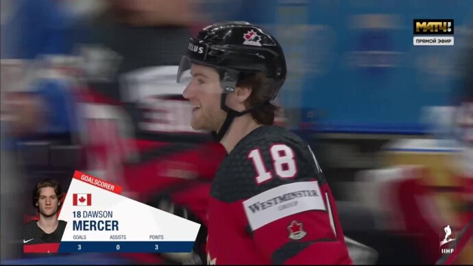 Канада - Чехия. 2:1. Гол Доусона Мерсера (видео). Чемпионат мира. Хоккей (видео)