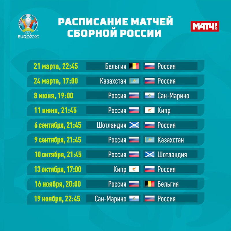 Расписание футбольных матчей россии