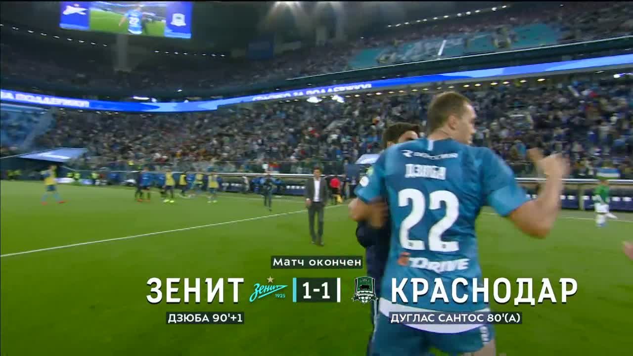 Зенит - Краснодар - 1:1. Голы и лучшие моменты (без комментаторов)