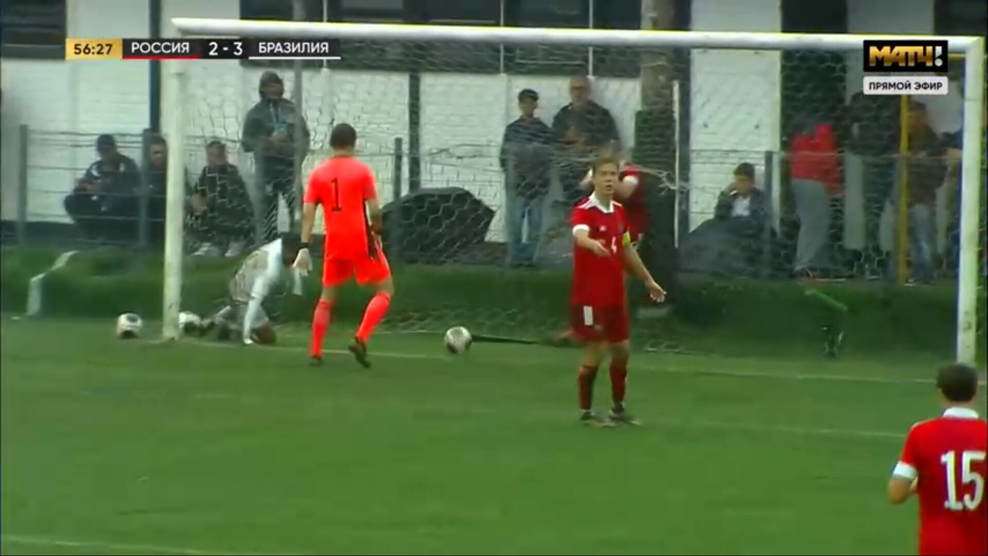 Россия (U-21) - Сантос. 2:3. Гол Максима Шнапцева в свои ворота (видео).  Товарищеский матч. Футбол