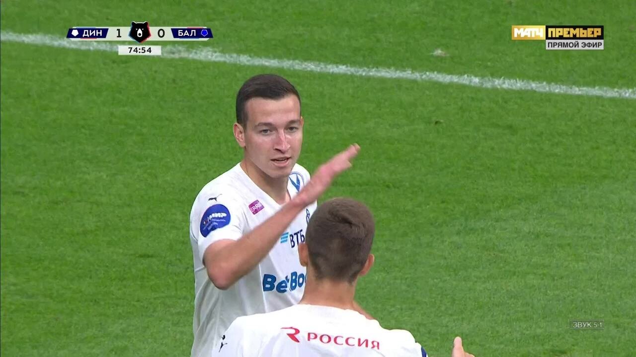 Динамо - Балтика. 2:0. Гол Дениса Макарова (видео). МИР Российская  Премьер-Лига. Футбол