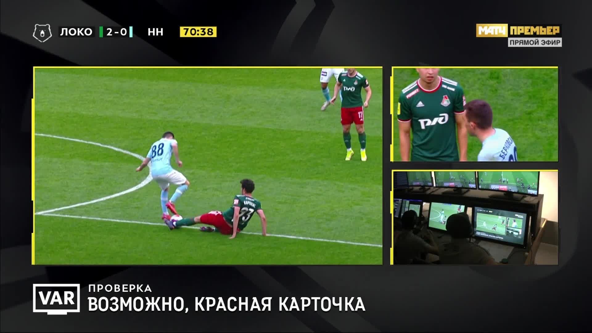 Локомотив - Нижний Новгород. Берковский получает красную карточку (видео).  Тинькофф Российская Премьер-Лига. Футбол